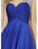 Royal Blue Chiffon Beaded Neckline Keyhole Back Knee Length Prom Dress   